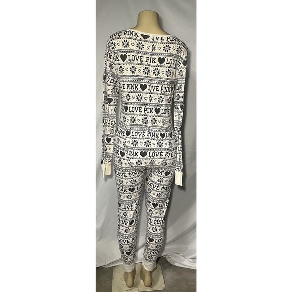 PINK Victoria's Secret Black and Cream Love Print Pajama Set - Picture 4 of 8
